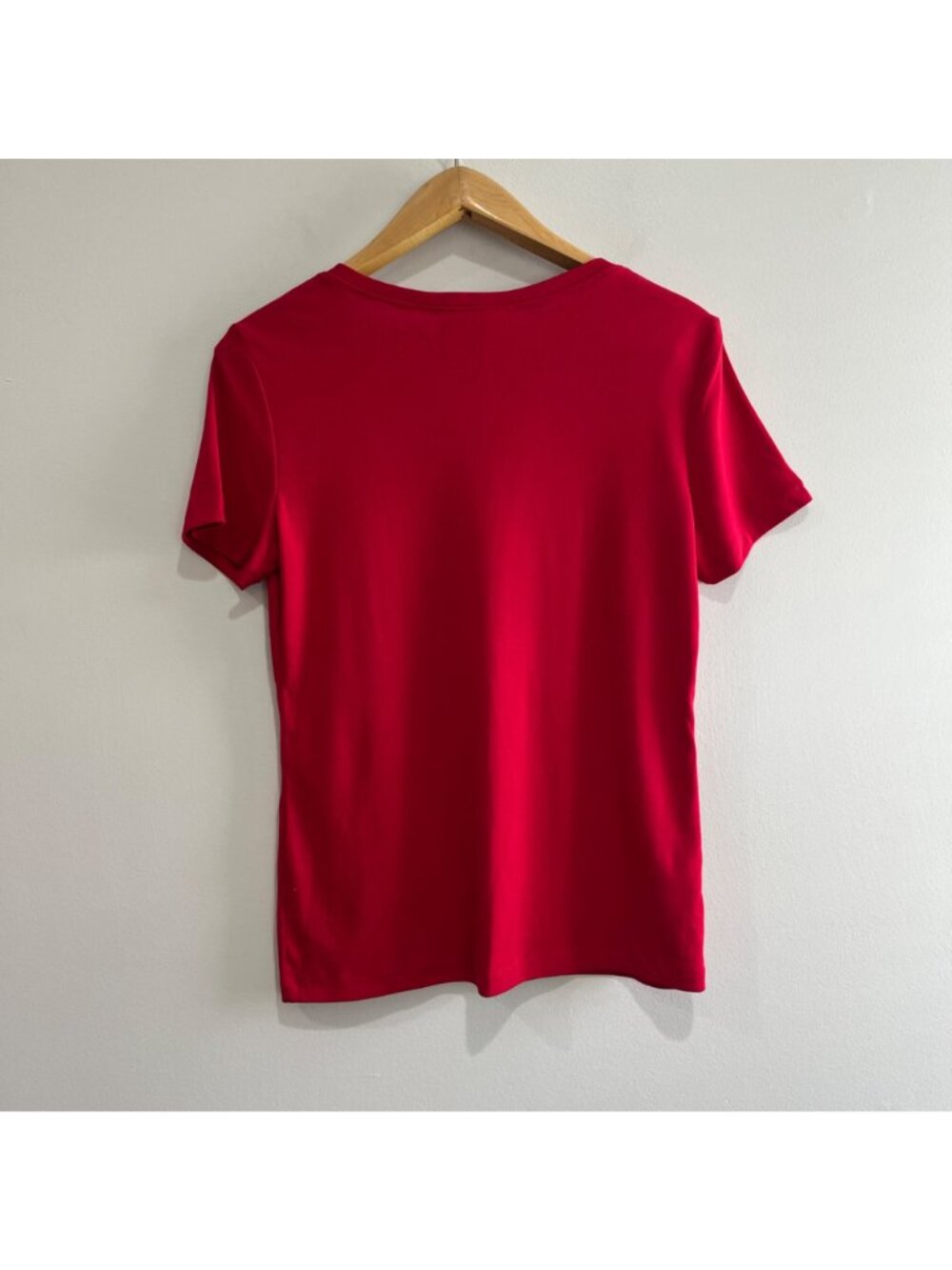 Karen Scott Henley Top Womens S Red V-Neck Short Sleeve 100% Cotton - Picture 2 of 6